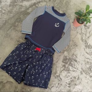 Nautical Boys Navy Blue Swimsuit Size 4T Two Piece Long Sleeve Rashguard